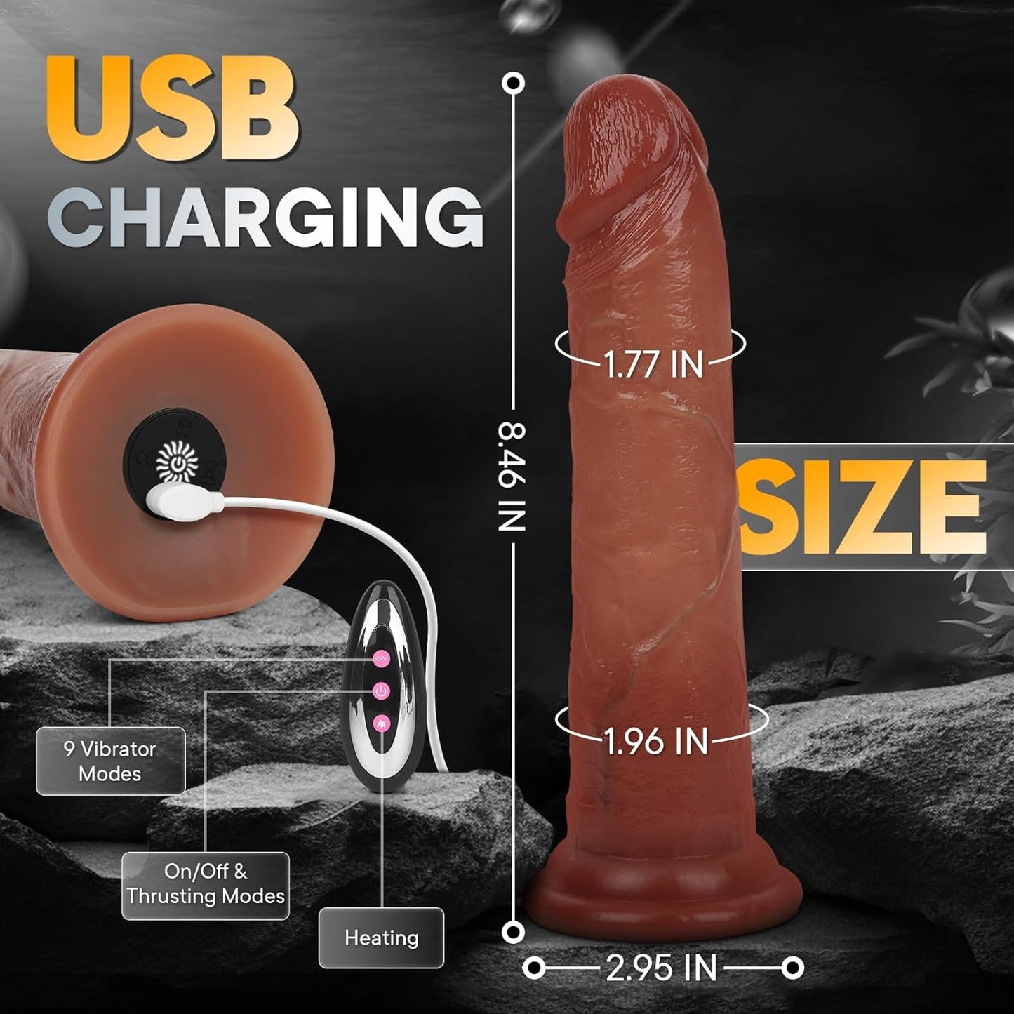 9 Vibration & 5 Thrusting Modes Realistic Thick Huge Dildo