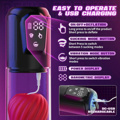 2 IN 1 Electric Penis Pump Enlargement Masturbator  with 5 Vibration & Suction
