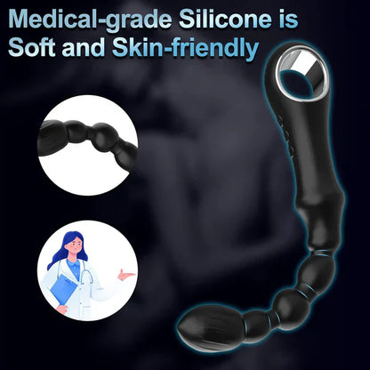 Anal Vibrator Beads Butt Plug Prostate Massager with 7 Vibration & Heating Modes