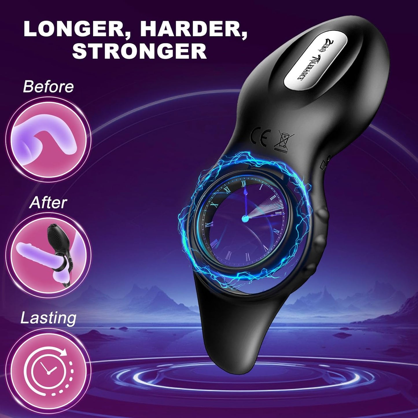 Testicle Penis Ring Vibrator Glans Massager with 9 Vibrations Modes