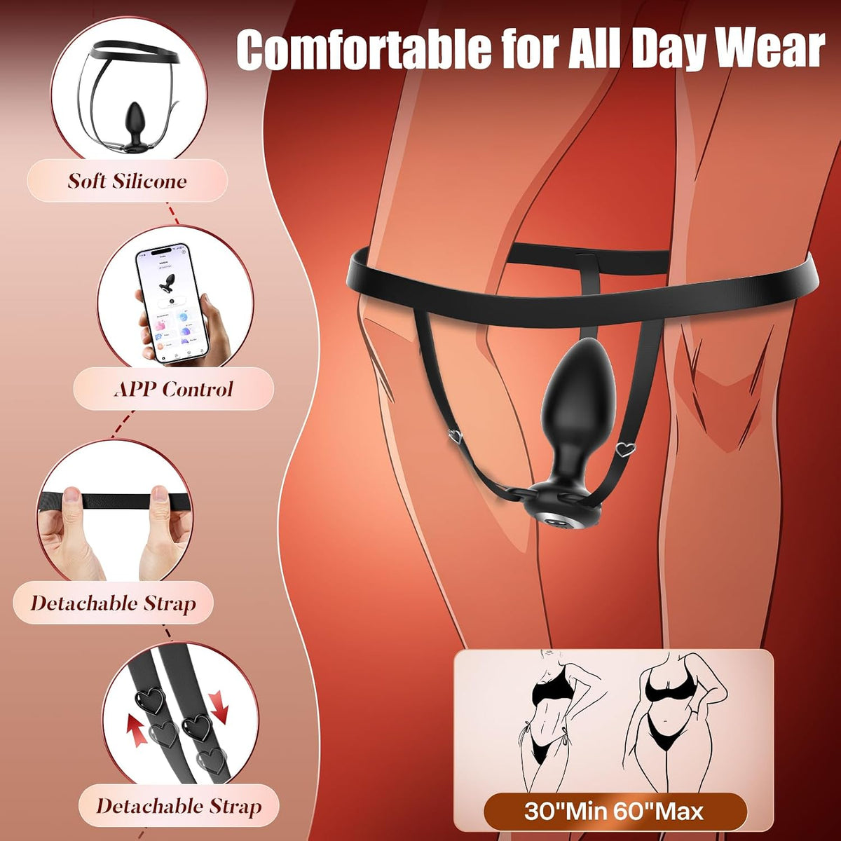 Wearable Vibrator Butt Plug Prostate Massager with 10 Vibration Modes