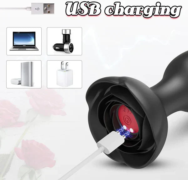 Rose Anal Vibrator Butt Plug Prostate Massager with 10 Strong Vibration Modes