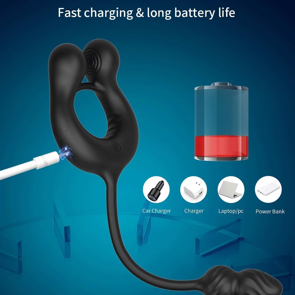 4 IN 1 Anal Vibrator Cock Ring Prostate Massager with 10 Vibration Modes & 3 Motors