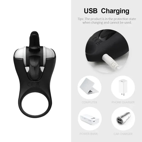 Penis Ring Vibrator Glans Trainer Massager with 10 Vibration Modes