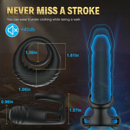 Dual Cock Rings Penis Trainer Stimulator Masturbator with 10 Vibration Modes