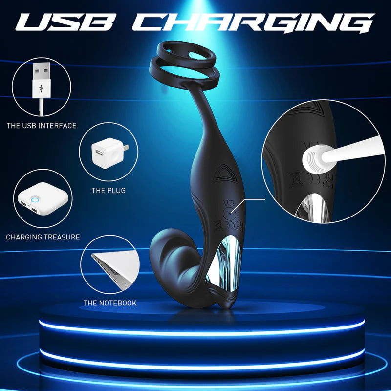 9 Speed Vibrating Prostate Massager Delayed Ejaculation Ring Anal Plug