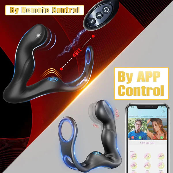 3 in 1 Prostate Massager Penis Ring Anal Vibrator with 9 Wiggling & Vibrating & Tapping Modes