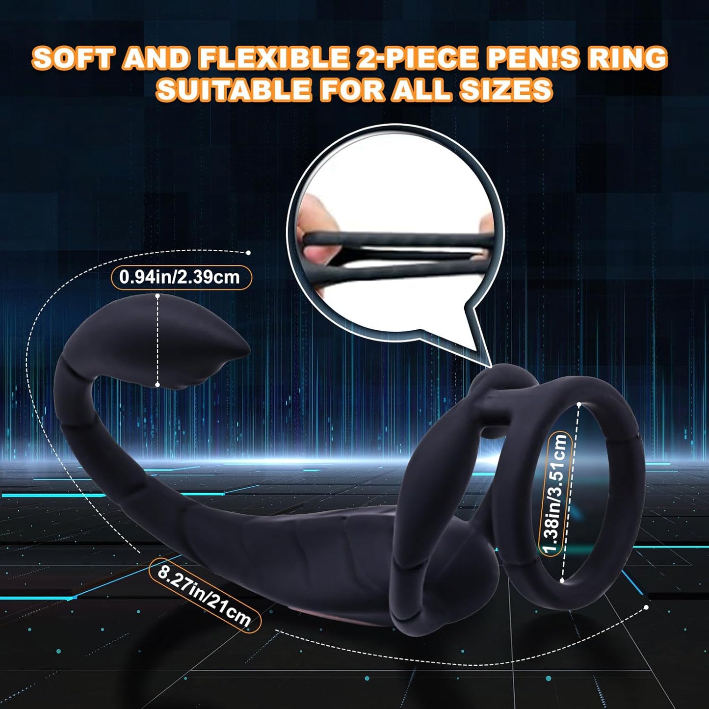 3 IN 1 Cock Ring Prostate Massager Anal Vibrator with 9 Powerful Vibration Modes