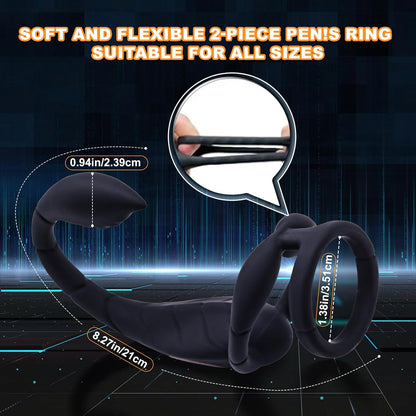 3 IN 1 Cock Ring Prostate Massager Anal Vibrator with 9 Powerful Vibration Modes