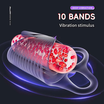 Penis Trainer Vibrator Cock Ring Massager with 10 Powerful Vibration Modes