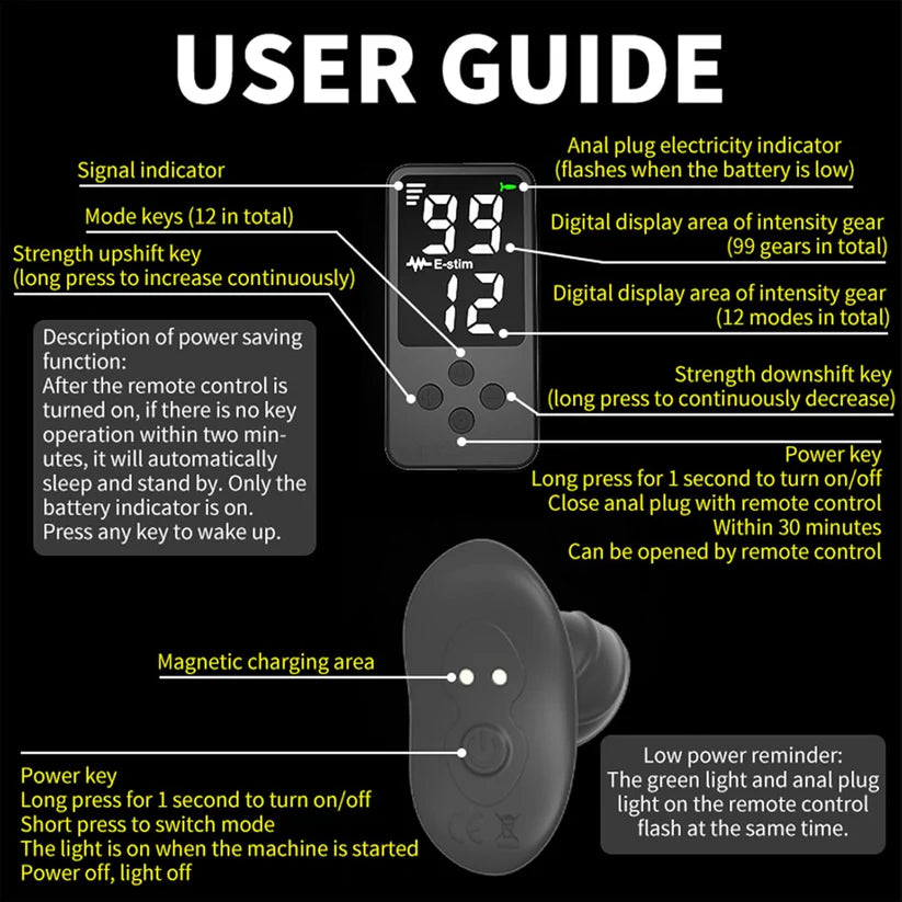 Electric Shock Anal Plug with 99 Intensity Levels & 12 Frequency Modes