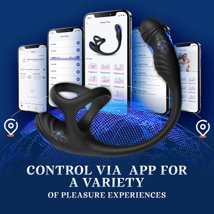 3 IN 1 Prostata Massager Penis Ring Anal Vibrator mit 10 Vibration & Rotation Modes
