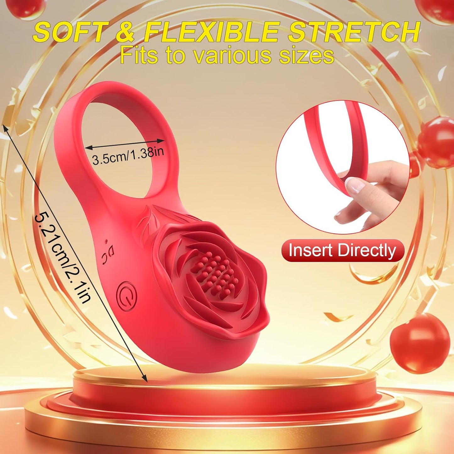 Rose Vibrator Clitoris Stimulator Penis Ring Testicle Massager with 9 Vibration Modes