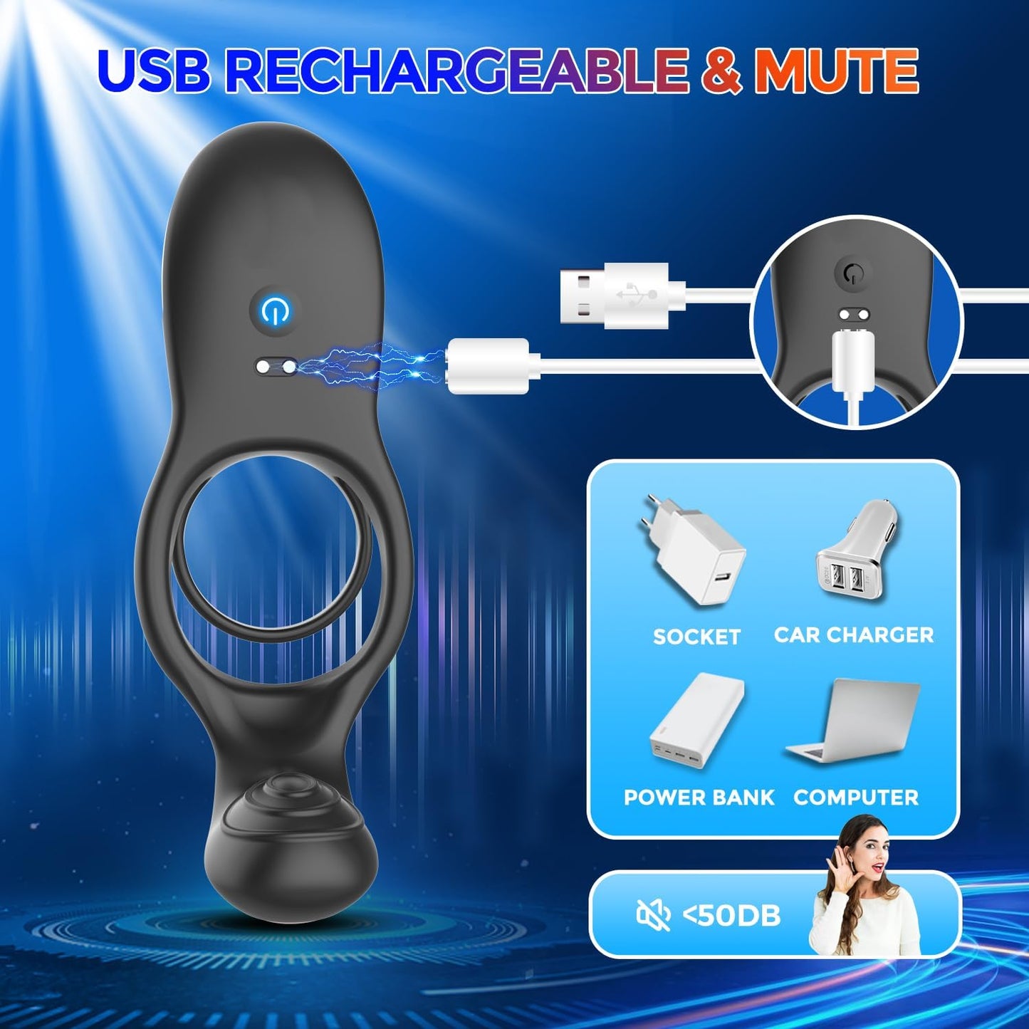 3 IN 1 Penis Ring Anal Vibrator Prostate Massager with 10 Vibration Modes