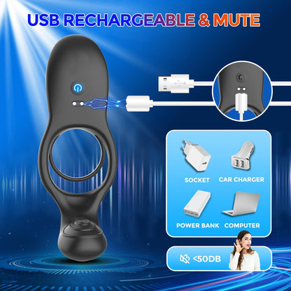 3 IN 1 Penis Ring Anal Vibrator Prostate Massager with 10 Vibration Modes