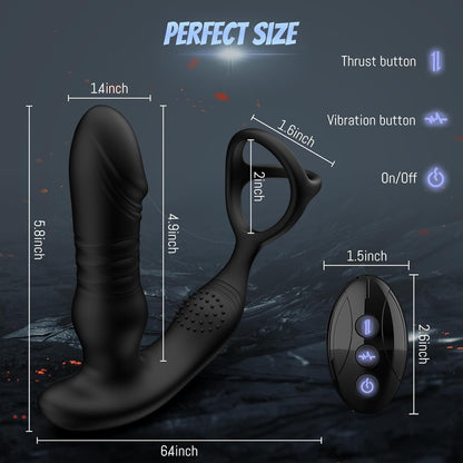 3 IN 1 Prostate Massager Butt Plug Anal Vibrator with 3 Thrusting & 10 Vibrating Modes