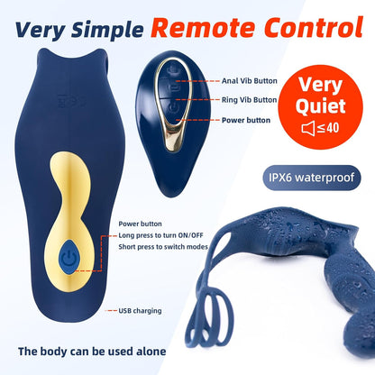 Multi Climax Male Masturbator 3 in 1 Prostate Massager with 12 Vibrating Modes