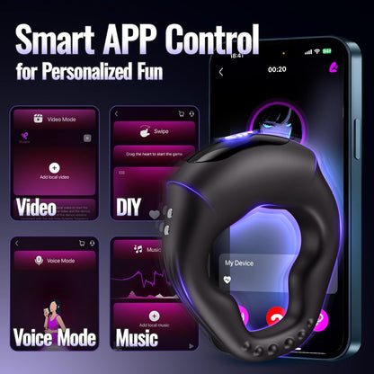Smart APP Control Wrap-Around Cock Ring Penis Trainer Vibrator with 10 Vibrations Modes