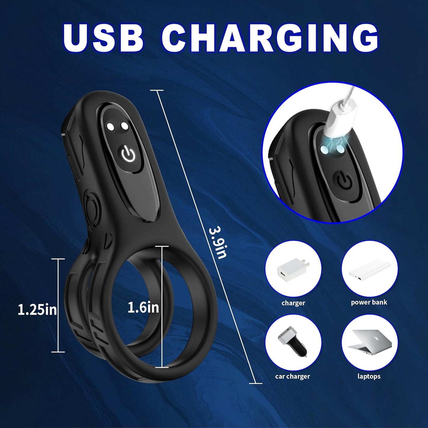 Dual Ring Penis Trainer Vibrator Chastity Devices with 9 Vibration Modes