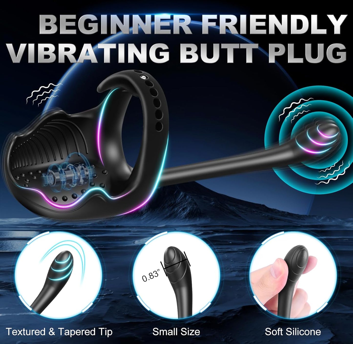 3 IN 1 Penis Ring Ball Stimulator Prostate Massager with 10 Intense Vibration Modes