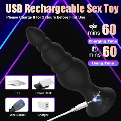 Remote Control Anal Beads Butt Plug Prostate Massager with 10 Powerful Vibrations