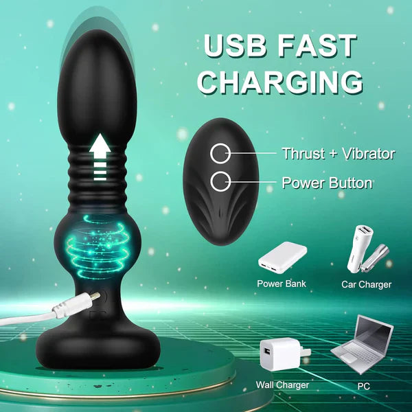 2 IN 1 Anal Plug Vibrator Training Kit Prostate Massager with 5 Thrusting & Vibration Modes
