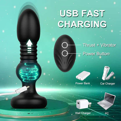 2 IN 1 Anal Plug Vibrator Training Kit Prostate Massager with 5 Thrusting & Vibration Modes