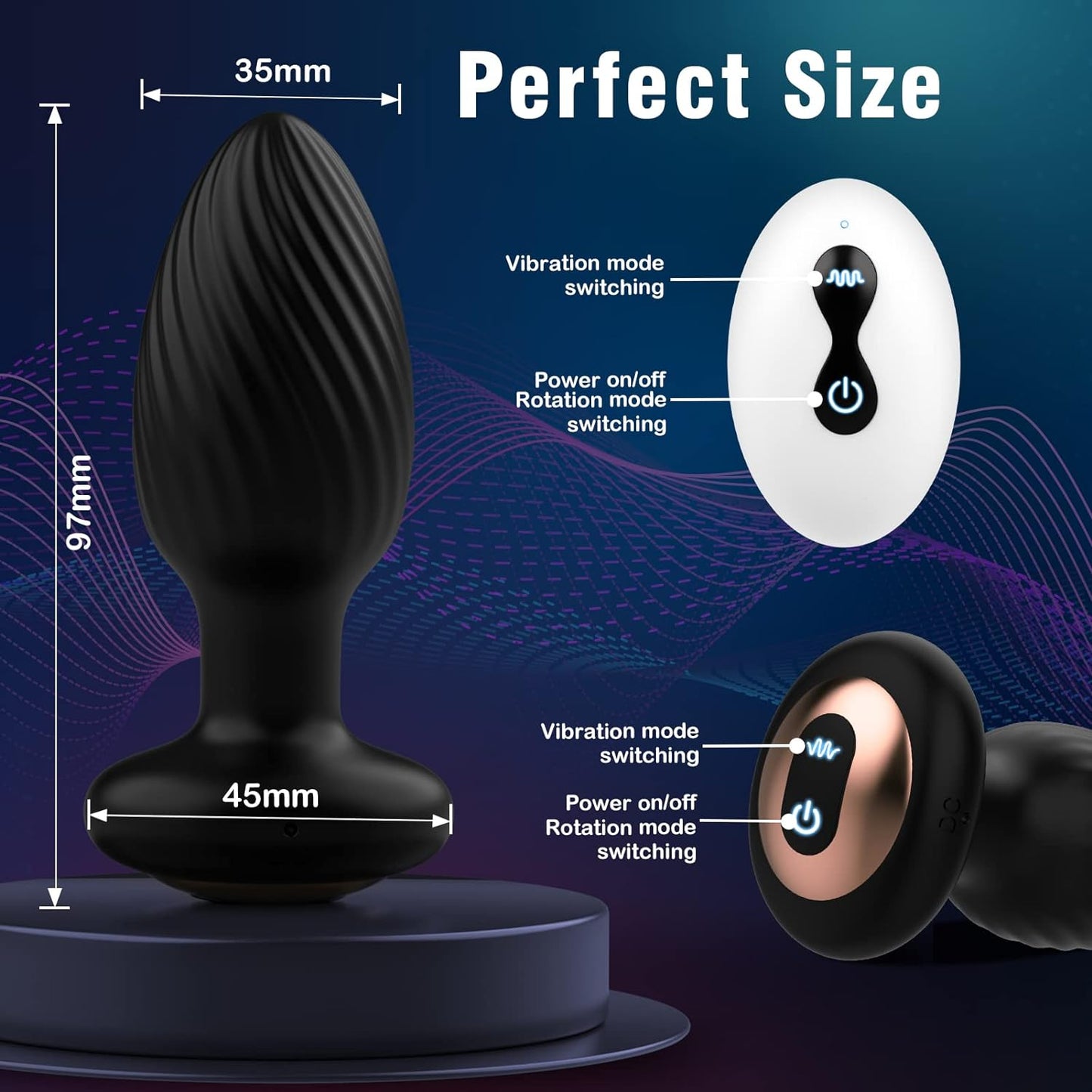 Anal Toys Vibrator Anal Plug with 7 Vibration Modes & 7 Rotation Modes