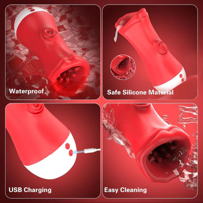 4 IN 1 Electric Masturbator Penis Trainer Vibrator with 10 Licking & 10 Vibrating Modes