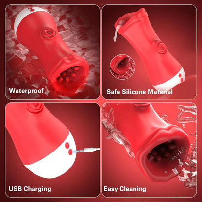 4 IN 1 Electric Masturbator Penis Trainer Vibrator with 10 Licking & 10 Vibrating Modes