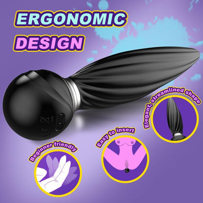 Spiral Prostate Massager Anal Butt Plug with 7 Vibrating & 7 Head Rotating Modes