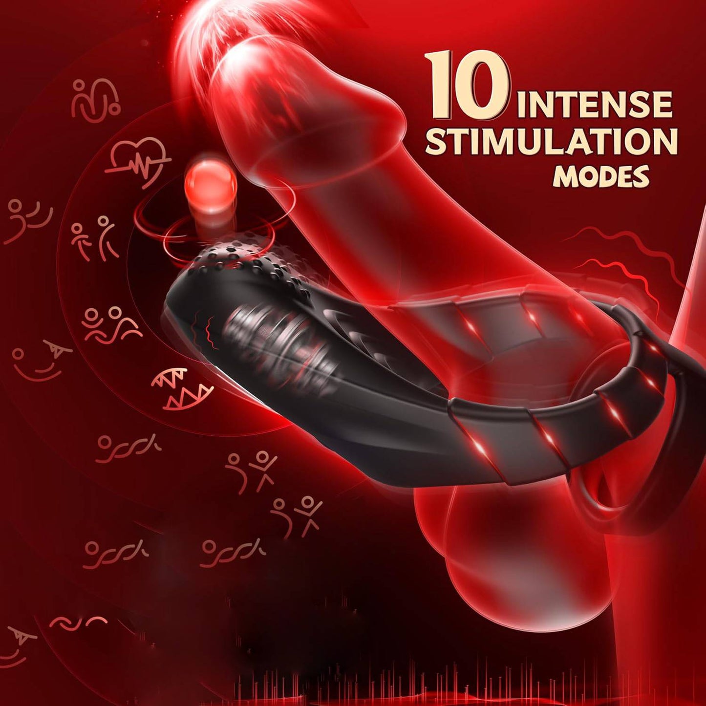 Dual Cock Rings Penis Trainer Vibrator Stimulator Masturbator with 10 Vibration Settings