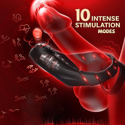 Dual Cock Rings Penis Trainer Vibrator Stimulator Masturbator with 10 Vibration Settings