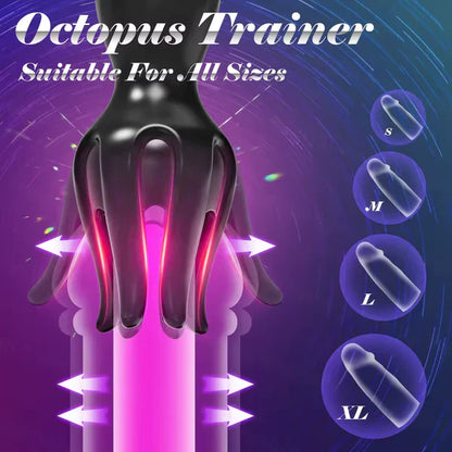 Octopus Tentacle Penis Trainer Vibrator Glans Stimulator with 10 Vibration & Tongue Modes