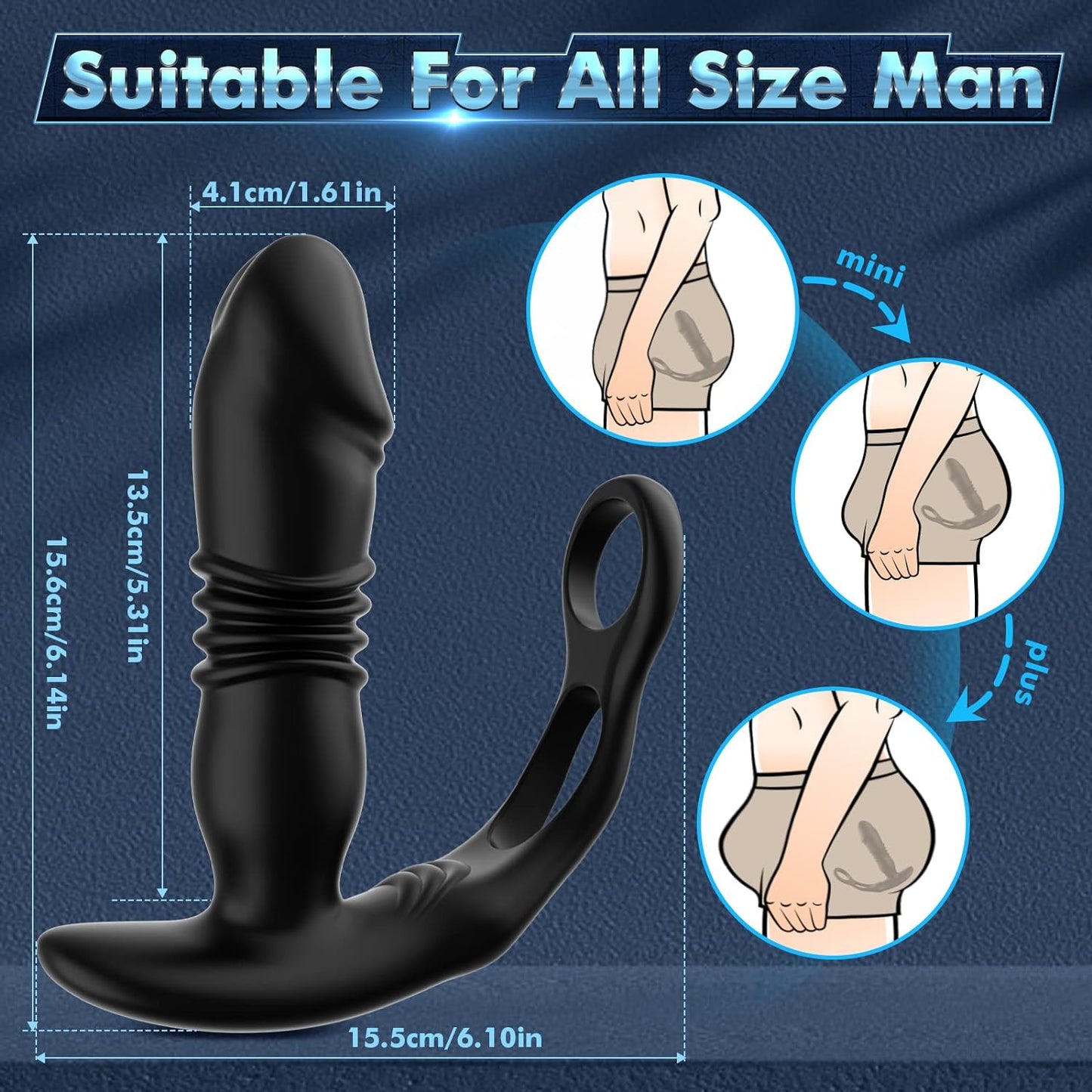 3 Thrust & 12 Vibrating Thrusting Anal Vibrator Male Sex Toys for Men Prostate Massager