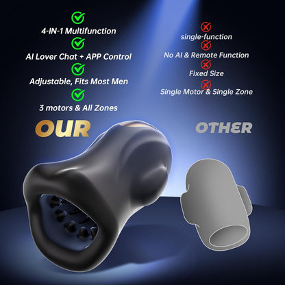4 IN 1 Penis Trainer Stimulator Blowjob Masturbator with 9 Vibrating Modes & 3 Motors