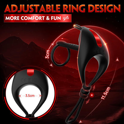 3 IN 1 Adjustable Penis Ring Male Vibrator with 7 Vibration Modes