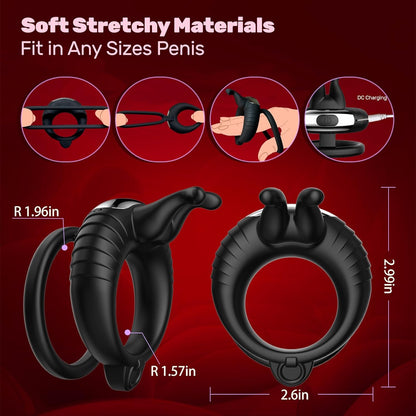 Double Penis Ring Trainer Vibrator Glans Stimulator with 10 Vibrations Modes