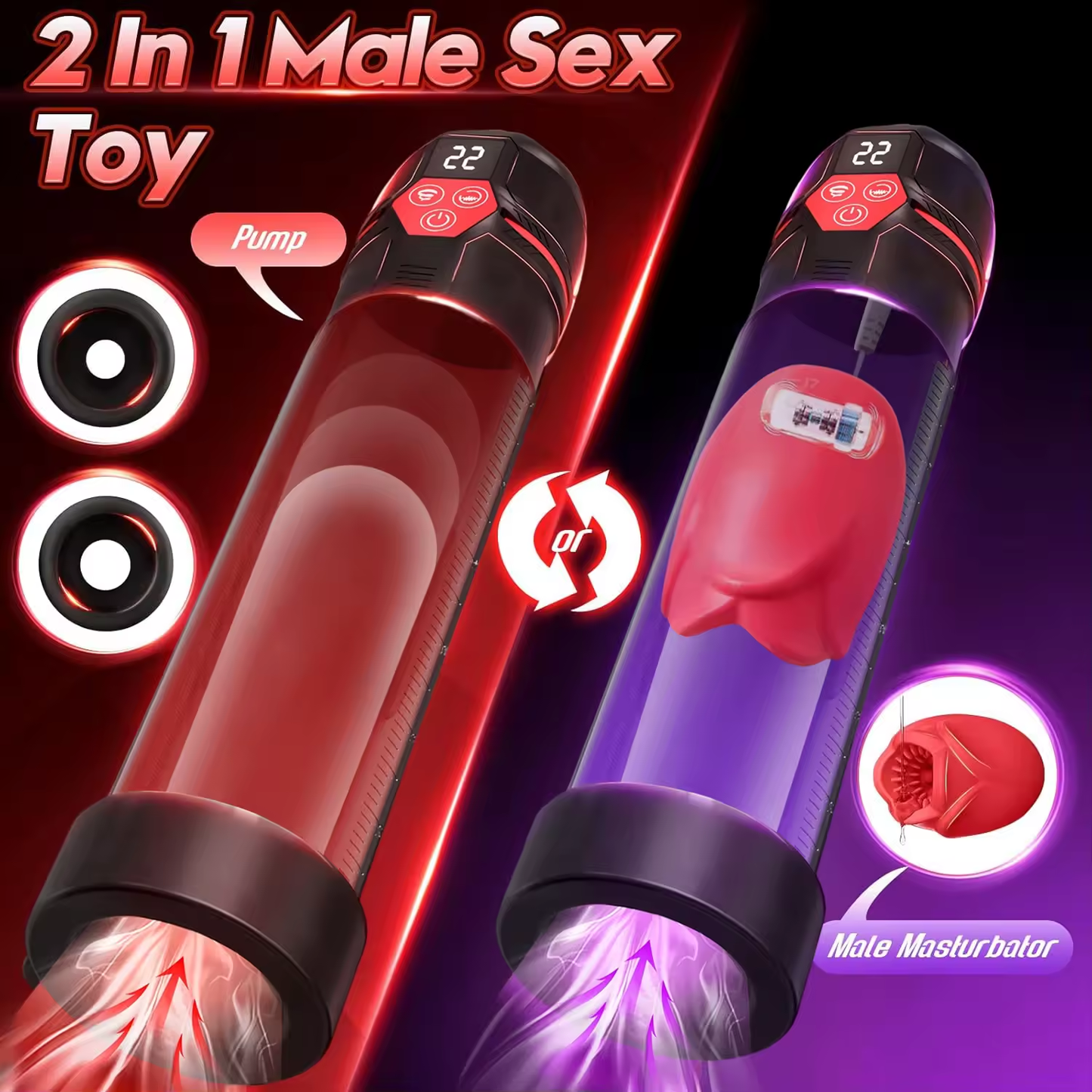 LCD Display Penis Pump Extender Masturbator with 4 Pressure Levels & 9 Suctions