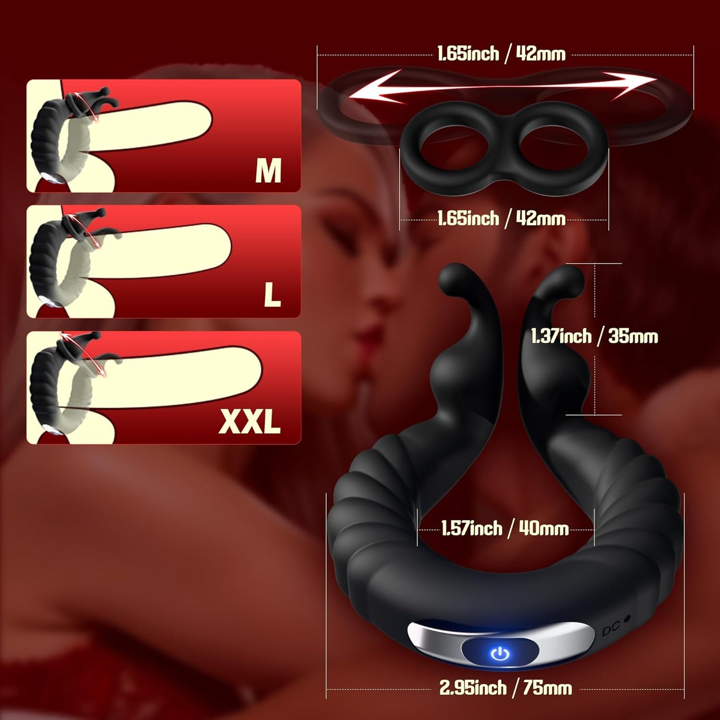 Dual Motors Penis Ring Vibrator with 10 Powerful Vibration Modes