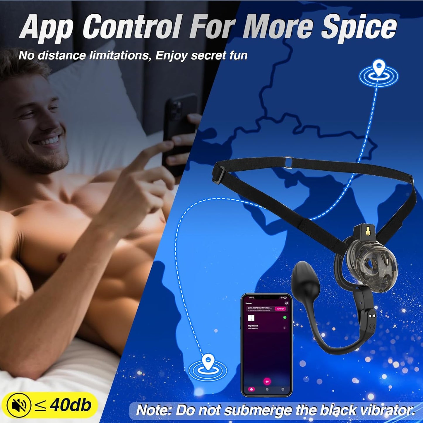 App-controlled Chastity Cage Strap Penis Trainer Sleeve with 6 Sizes Rings