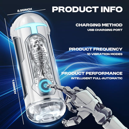 Automatic Masturbator Penis Stroker Blowjob with 10 Vibrating & Sucting & Heating Modes