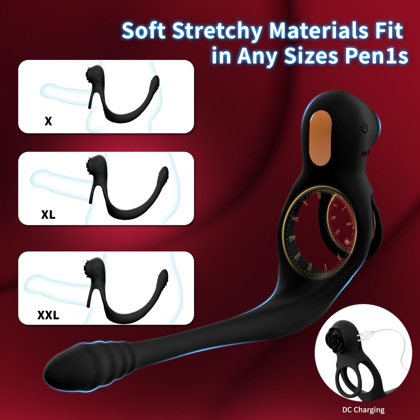4 IN 1 Rose Cock Ring Penis Vibrator Prostate Massager Anal Plug with 10 Vibration Levels