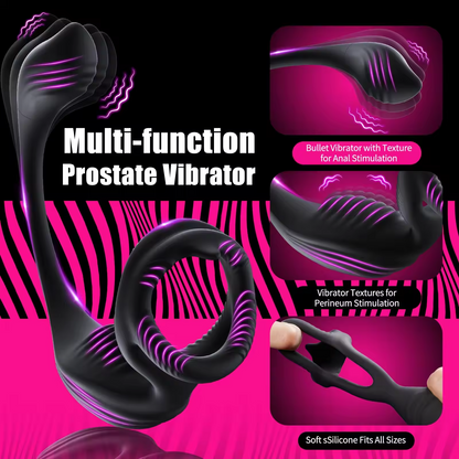4 IN 1  Anal Vibrator Prostate Massager Cock Ring with 7 Vibrations Modes