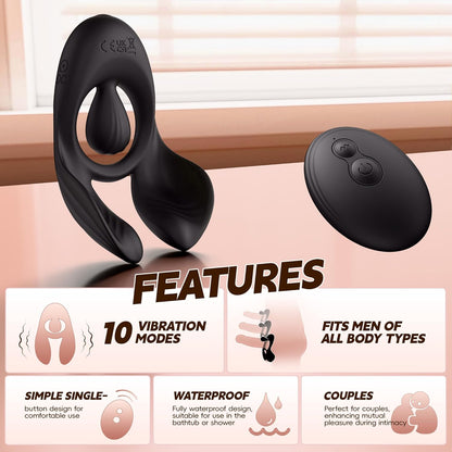 3 IN 1 Cock Ring Testicle Stimulator Penis Trainer with 3 Motors & 10 Vibrations