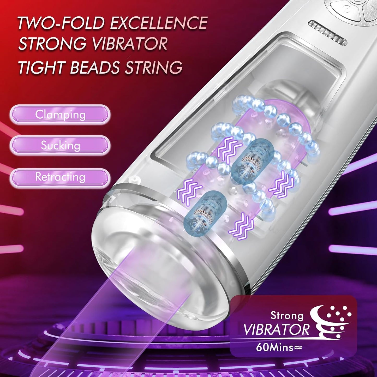 3 Adjustable Beaded Stroking Automatic Masturbator with 7 Modes & 3 Speeds