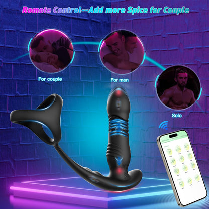 3 IN 1 Prostate Massager Anal Vibrator Butt Plug Stimulator with 10 Thrusting Modes