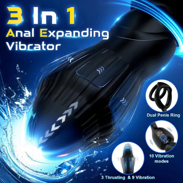 Anal Vibrator Prostate Massager Butt Plug with 3 Thrusting Expanding & 9 Vibration Modes