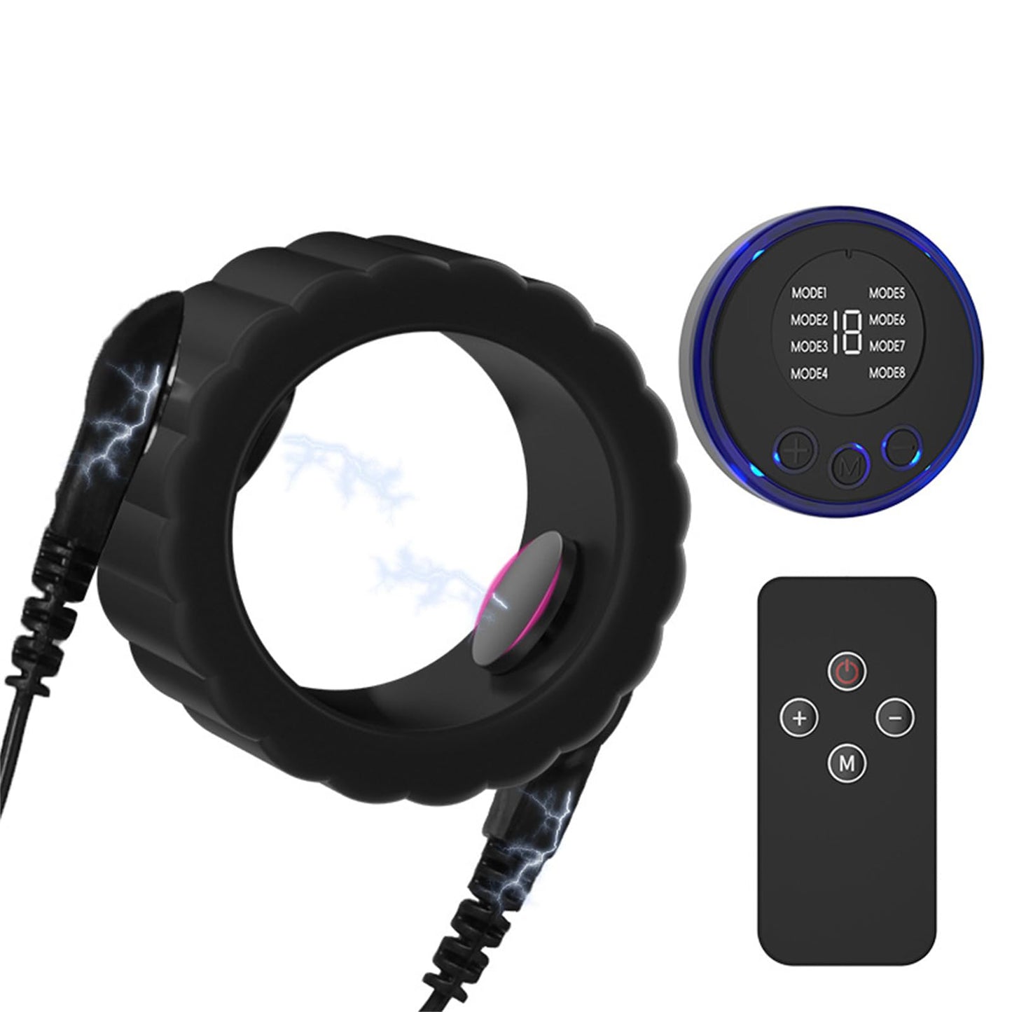 Bondage Penis Ring Exercise Enlargement Electric Shock Cock Ring Set with 8 Modes