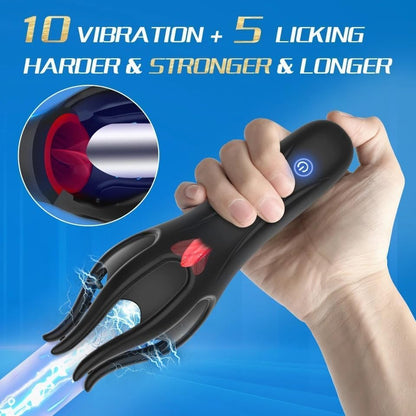 3 in 1 Penis vibrator Glans Tranier Massage with 10 Vibration & 5 Licking Tongue Modes